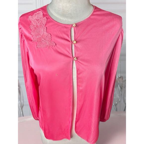 True Vintage Blouse 80s 90s Y2K Women S Coquette Floral Embroidered Cardigan - Picture 3 of 6